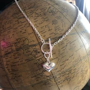 Original design. New, 15” sterling silver toggle clasp heart choker necklace